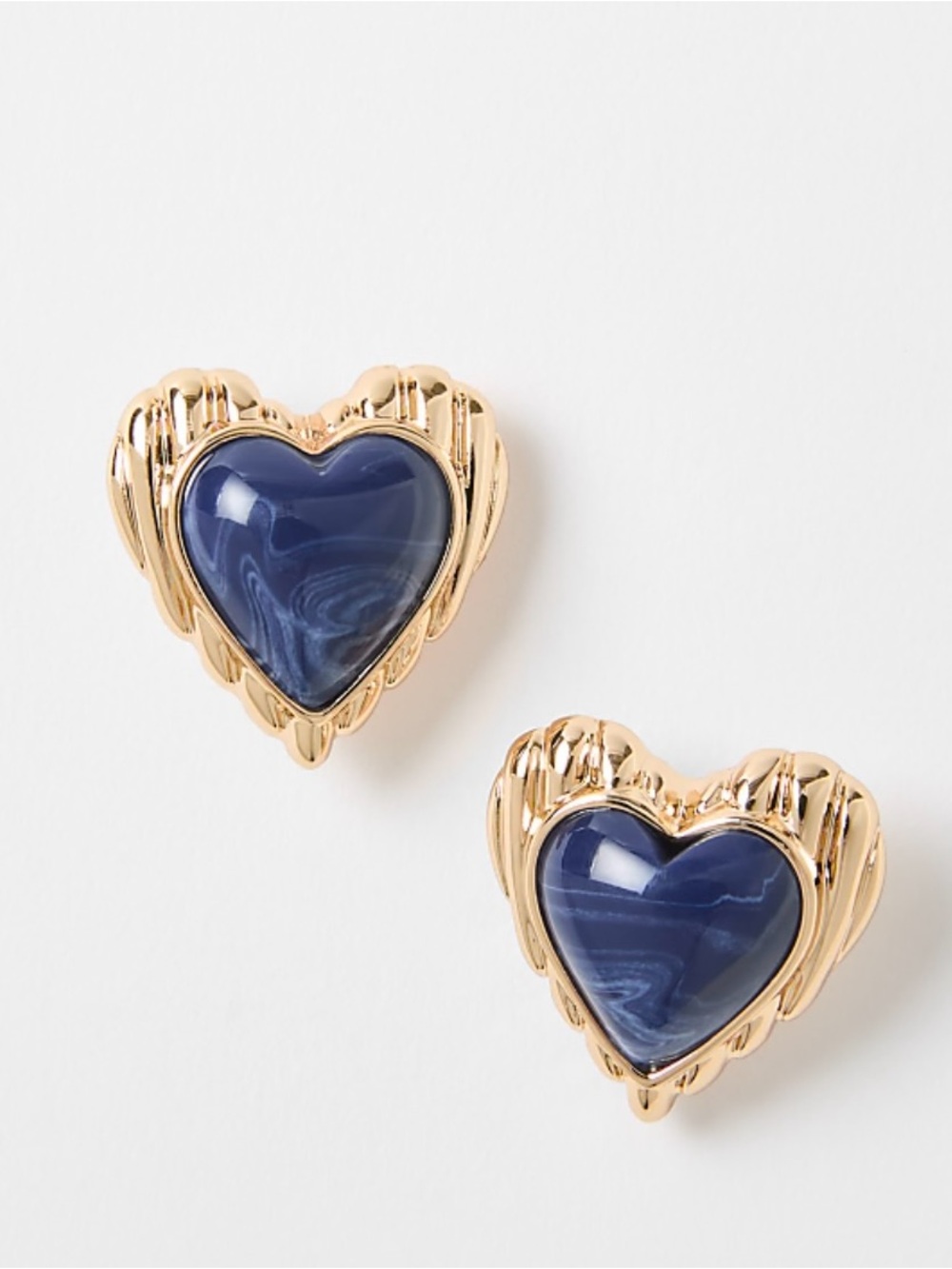 LOFT Gold-Tone Heart Stud Earrings with Navy Marble Centers